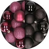 Merkloos / Sans marque Billiet - Vanlaere Kerstballen Mix - 24 stuks - Kunststof - Aubergine en Zwart - 6 cm - Mat, Glans, Glitters