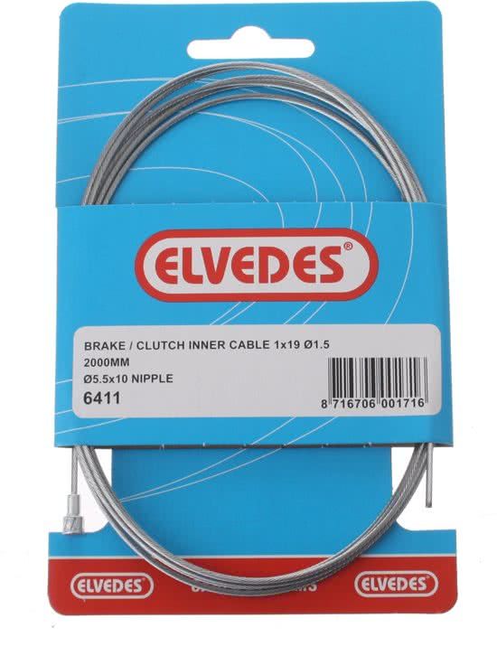 Elvedes Binnenkabel Achterrem 2 Meter Met Peernippel 6411