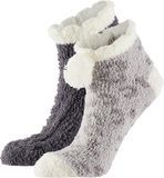 Apollo Dames bedsokken/huissokken met anti-slip 2-pack grijs/antraciet one size