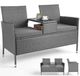 Polyrattan set de jardin - Canapé lounge pour 2 personnes avec table - Cadre en métal - Coussins lavables - Plateau de table en verre trempé - Gris avec coussins gris
