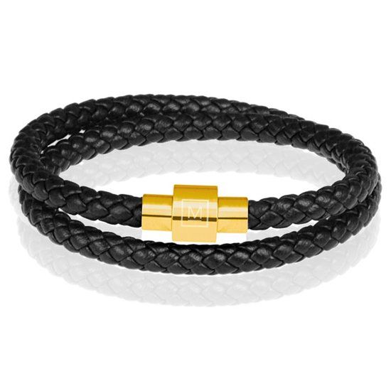 Memphis Leren Wrap Armband Zwart Goudkleurig-22cm