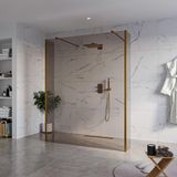 FortiFura Galeria Vrijstaande Inloopdouche - 160x200cm - Rookglas - Antikalk - 8mm Veiligheidsglas - 2 Zijwanden - 30cm - Wandsteunen en Hoekprofielen - PVD - Geborsteld Koper