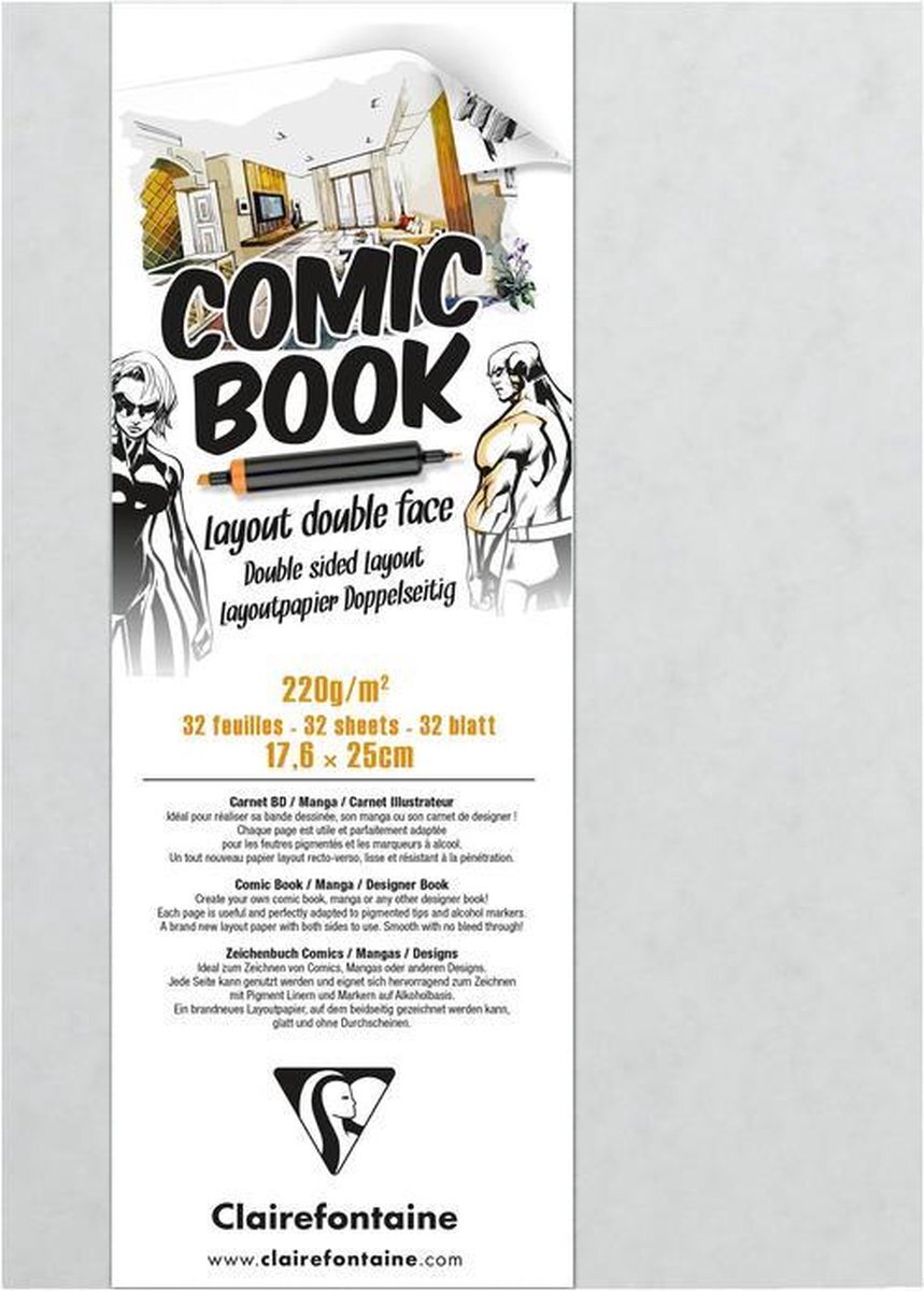 Clairefontaine Comic Book – Formaat 17,6 x 25cm - Dik, super glad papier