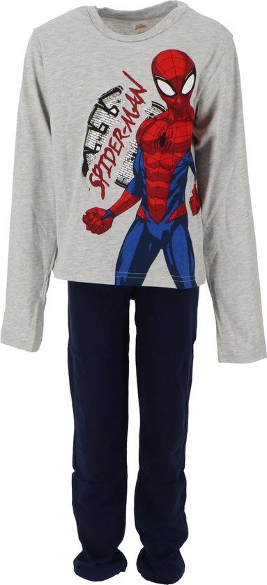 4KidsOnly Spiderman Pyjama - Maat 122/128 - Katoen - Grijs/Blauw - Jongens