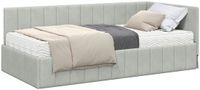 vidaXL Hoekbedframe met matras, 2 stuks, lichtgrijs fluweel, 90 x 200 cm