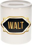 Bellatio Decorations Shoppartners Bv Spaarpot met voornaam Walt - wit - met goud/zwart embleem - 8 x 9 cm - keramiek - met afsluitdop - cadeau verjaardag