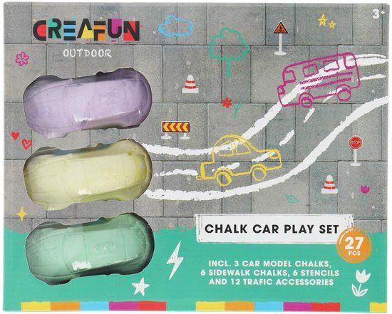 Merkloos Creafun - Stoepkrijt Auto's - Set van 3 Stuks