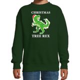 Bellatio Decorations Kerst Sweater Christmas T-Rex dinosaurus - voor kinderen - groen - Kerstkleding - lange mouwen 110/116