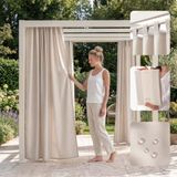 ROOM99 Garden Line Outdoorgordijn met lussen, weerbestendig, waterdicht, inkijkbescherming, zonwering, voor tuin, 155 x 220 cm breed x hoogte, lichtbeige