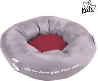 Kattenmand Kats Zachte Ronde Kattenmand met Los Inlegkussen, Grijs/Rood, 45 cm