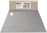 KWB Spatule dentelée, spatule trapézoïdale, manche en bois, spatule à colle, truelle de maçon, 180 mm x 98 mm, dentelée