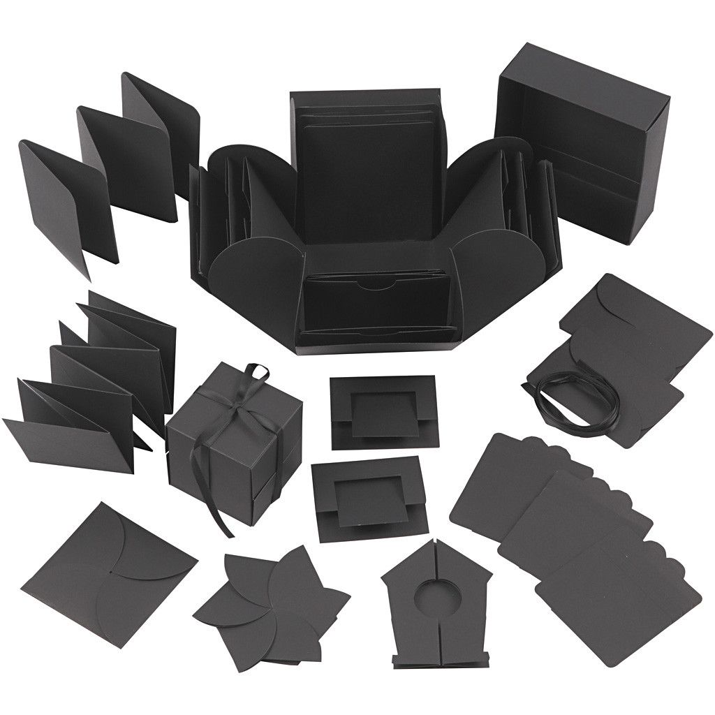 Creativ Company Gift Wrap Box - Black Cardboard - 120x120x120mm - Congratulations