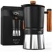 VDN Moka Pot Percolator Inductie 300 ml 6 Kops – Roestvrij Staal met Houten Handvat – Espresso Koffie Maker Klein Koffiezetapparaat