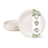 GREENBOX Wegwerp wegwerpservies, 50 stuks suikerrietborden, wit, rond, gebleekt, 22 cm, biologisch wegwerpservies, dinerborden, wegwerpborden, partyborden, wegwerpservies