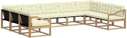 vidaXL - Salon d'angle - 9 places assises - Blanc et crème - Acacia bois