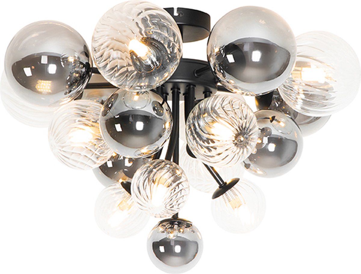 QAZQA Bonnie - Art Deco Plafondlamp - 10 lichts - Ø 52 cm - Zwart