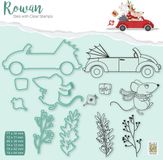Nellie Snellen Rowan Dies with clearstamps - snijmal met stempel kerst muis 4 - driving home for xmas - auto met kerstboom