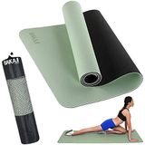 BAKAJI Yogamat van TPE, milieuvriendelijk, dubbellaags, antislip, hoge dichtheid, mat voor training, fitness, aerobic, fitnessstudio, gymnastiek, afmetingen 180 x 61 cm, met tas (groen/zwart)