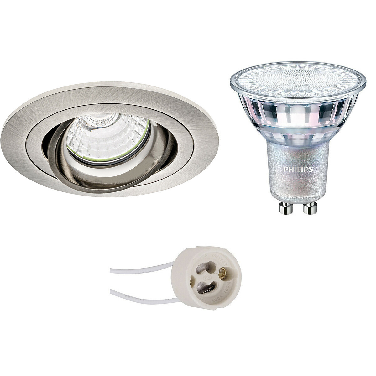 BES LED LED Spot Set - Pragmi Alpin Pro - GU10 Fitting - Inbouw Rond - Mat Nikkel - Kantelbaar - Ø92mm - Philips - MASTER 927 36D VLE - 3.7W - Warm Wit 2200K-2700K - DimTone Dimbaar