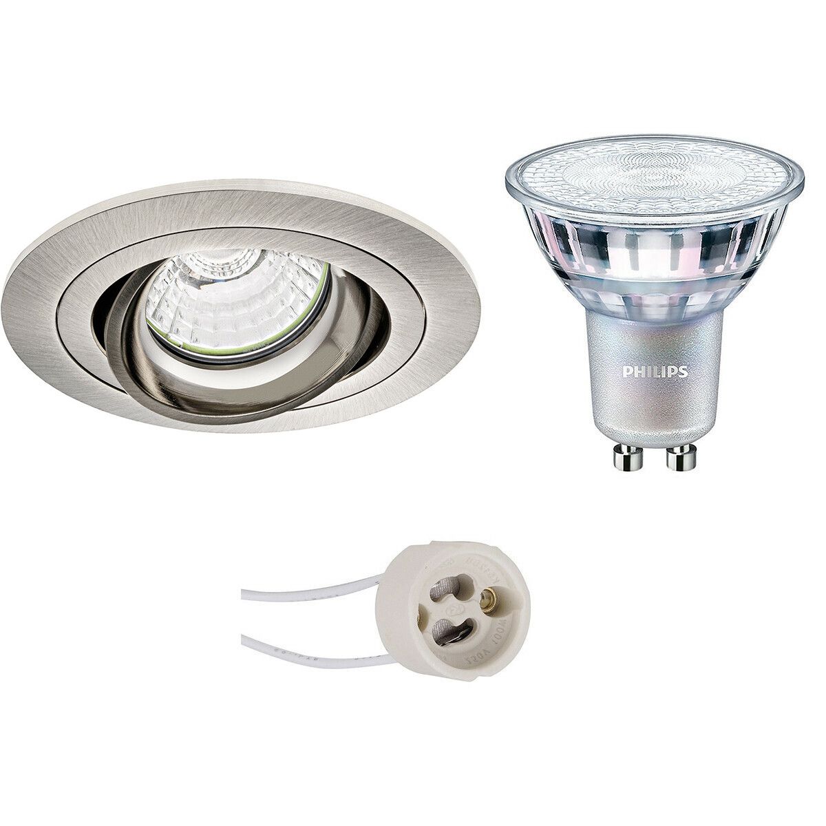 BES LED LED Spot Set - Pragmi Alpin Pro - GU10 - Inbouw Rond - Mat Nikkel - Kantelbaar - Ø92mm - DimTone Dimbaar
