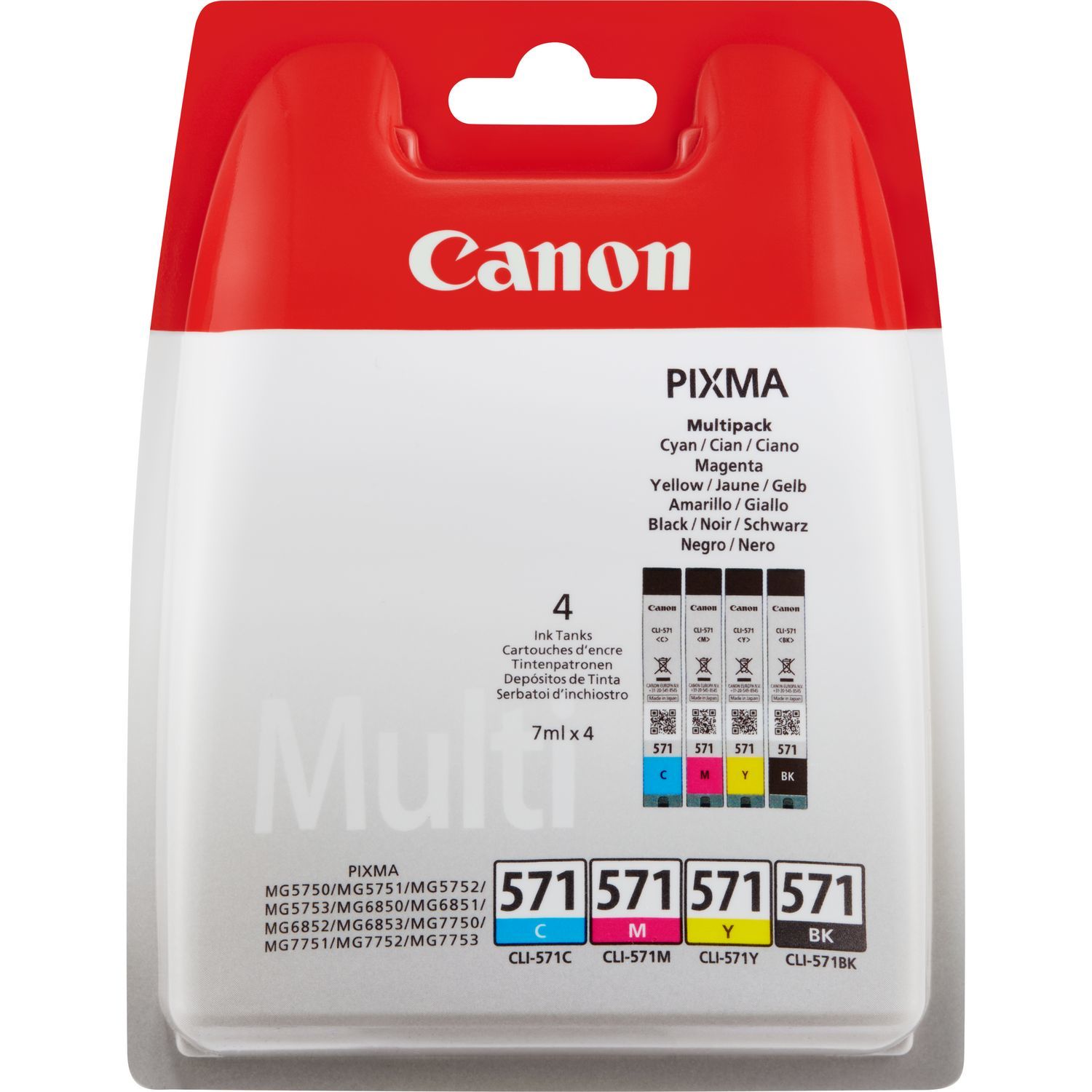 Canon CLI-571 Multipack Ink Cartridges - Black, Cyan, Magenta, Yellow - Original
