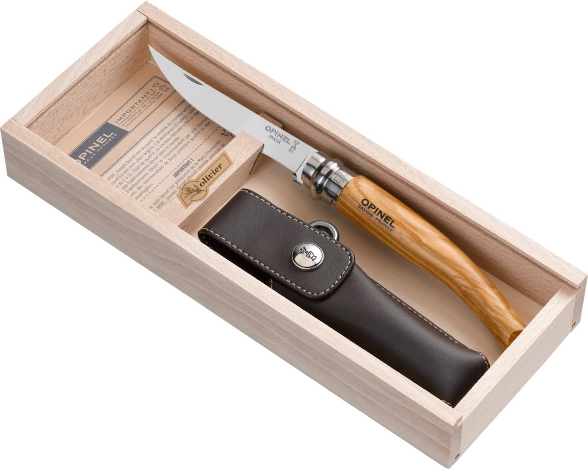 Opinel No.10 Effile - Zakmes - RVS - Olijfhout - Houten kistje