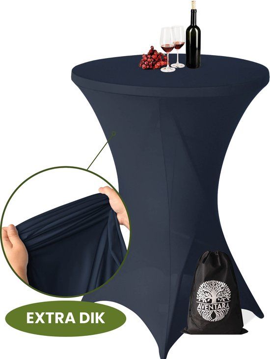 Aventara Statafelrok Marine Blauw – Ø80-85 x 110 cm – Luxe Extra Dikke Stretch Stof – Inclusief Opbergtas – Kras- en Kreukvrije Statafelhoes – Perfect voor Horeca, Bruiloften en Feesten