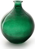 Jodeco Bloemenvaas/flesvaas - groen - bolvorm met ribbel - 16 x 20 cm