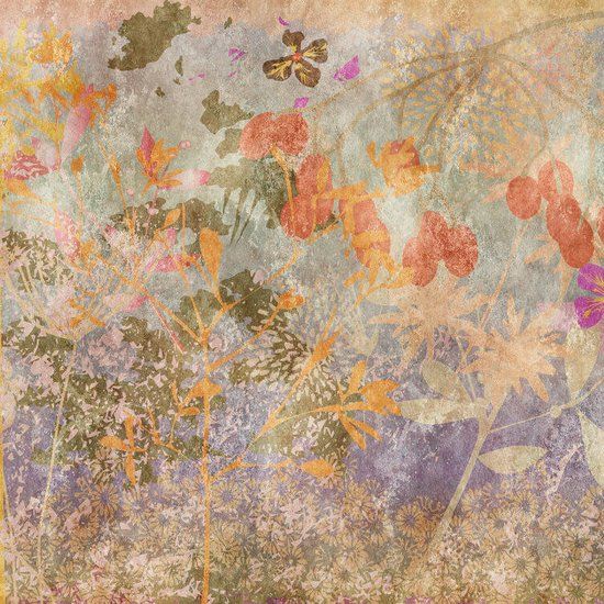 Okika Behang Prachtige Wereld (p/wand) - Vliesbehang - Oranje - 371x280 cm - Bloemen