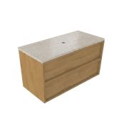 Saniclass Ensemble de meubles de salle de bain - 100x45x63cm - Plateau en pierre naturelle Travertin - sans trou de robinetterie - 2 tiroirs - chêne mat naturel (bois)
