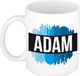 Bellatio Decorations Adam naam cadeau koffie mok - beker - met blauw verfstrepen - Cadeau collega - vaderdag - verjaardag - meester - coach - 300 ml - wit