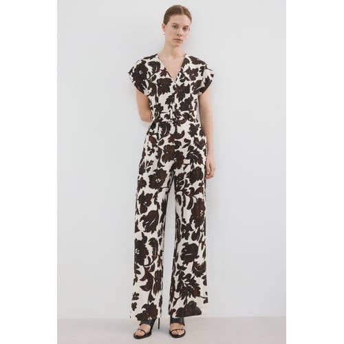 Mango gebloemde jumpsuit ecru/bruin