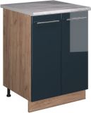 Vicco Wastafelkast Fame-Line, Donkerblauw hoogglans/Goudkleurig Eiken, 60 cm