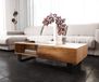 Acacia Table basse New Live-Edge 115x60 cm naturel 2 tiroirs 1 compartiment patin métal noir