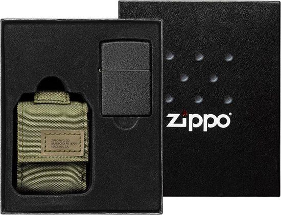 Zippo Tactical Green Pouch and Black Crackle Windproof Lighter Gift Set