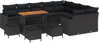 vidaXL Tuinbank Set 3-zits Zwart Polyrattan