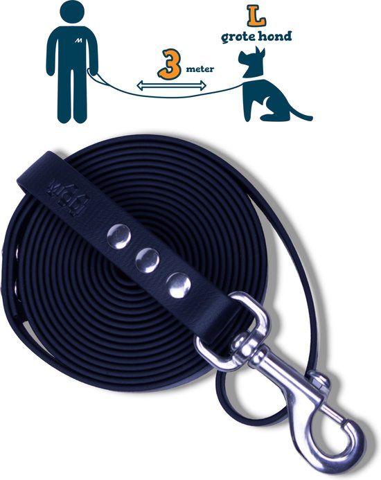 Miqdi BioThane Hondenriem - Zwart - 19mm breed - 3 meter - L/XL - Grote Hond