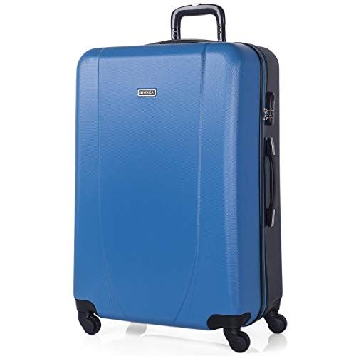 ITACA - Lichtgewicht Koffer Groot - ABS Hard Shell Reiskoffer - Blauw-Antraciet