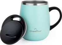 GRANDTIES Geïsoleerde koffiemok met handvat, schuifdeksel voor spatwaterdicht 16oz wijnglas vorm thermische beker met dubbelwandige vacuüm roestvrij staal om dranken warm of koud te houden - poedergroen