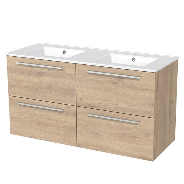 Maxaro Modulo Badkamermeubel - 120cm - Lichtbruin Eiken - 4 lades - Keramiek Wastafel