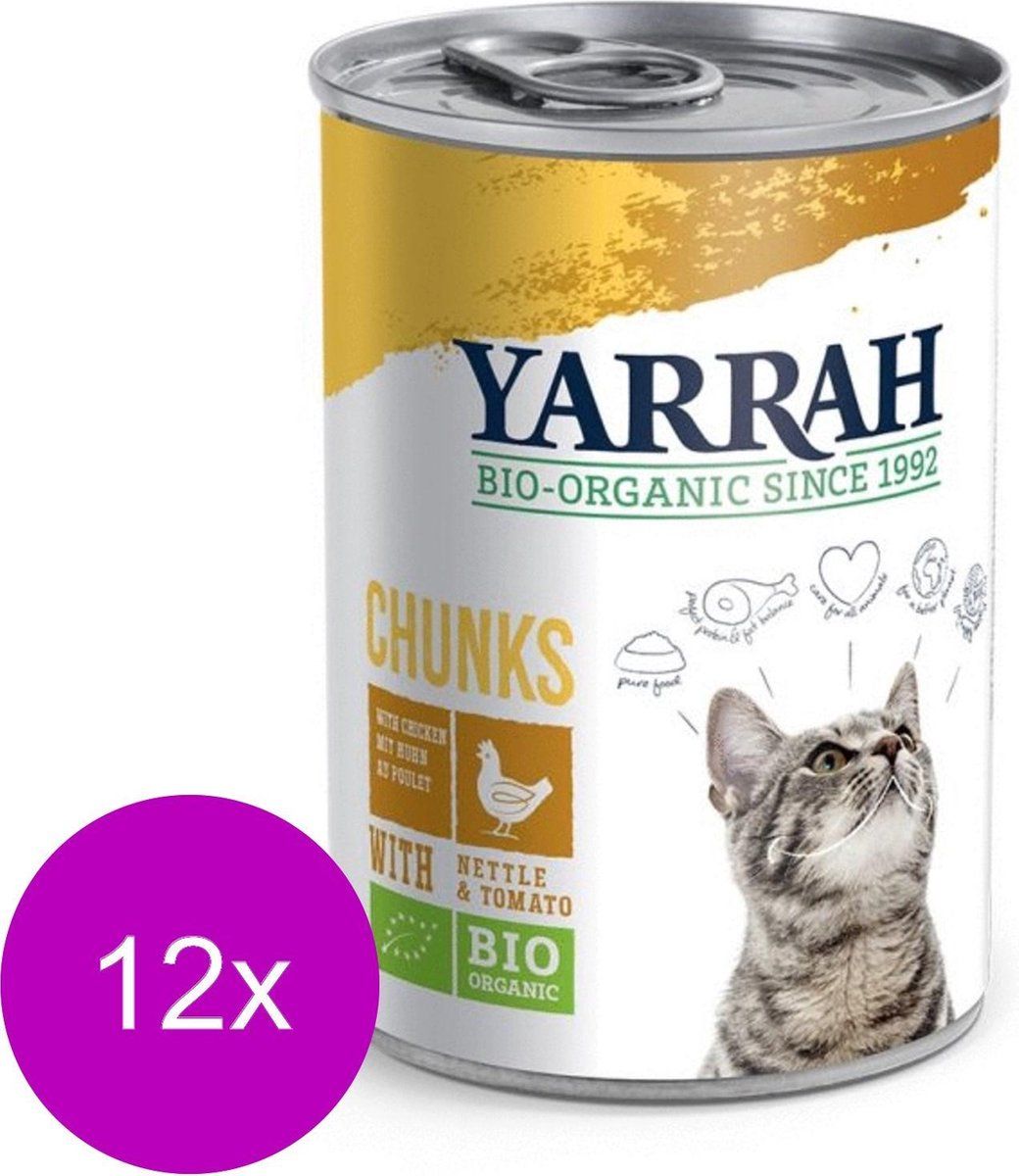 YARRAH Bio Kat Blik Chunks - Kip - Kattenvoer - 12 x 405 g