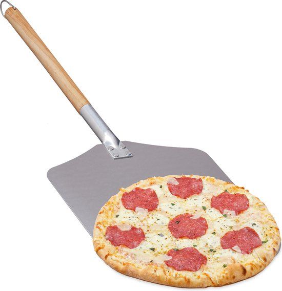 Merkloos Relaxdays Pizzaschep Aluminium Lange Houten Steel Professioneel 30,5x30,5 cm