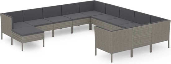 vidaXL 12-delige Loungeset met kussens poly rattan grijs