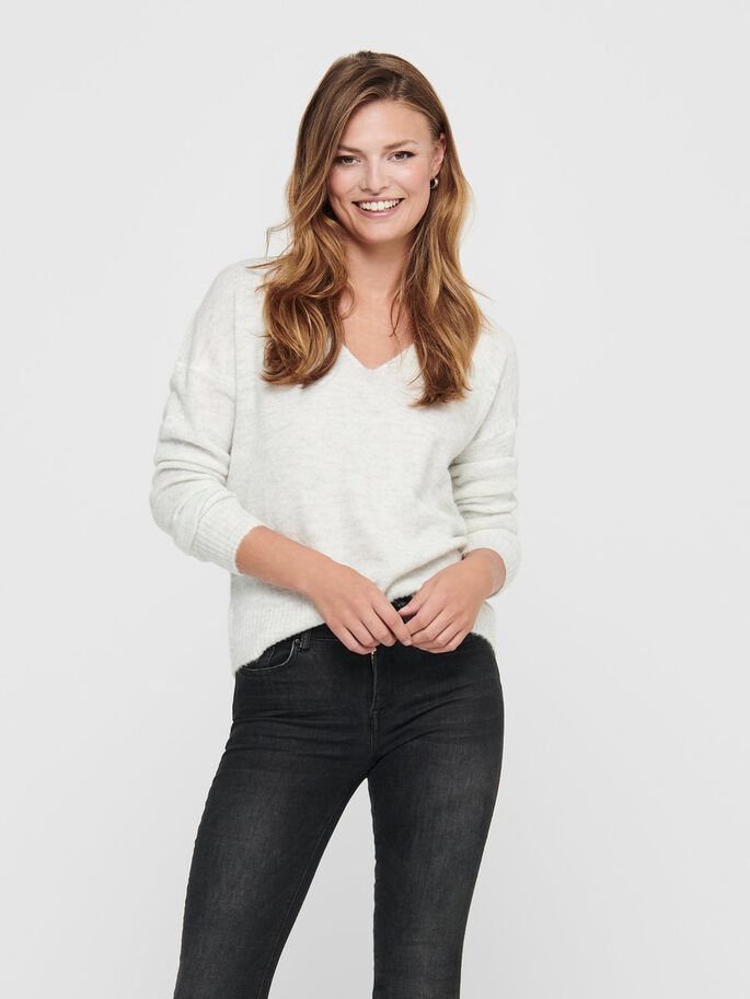 JDY ELANORA V-Neck Pullover - Women - White - Size XL