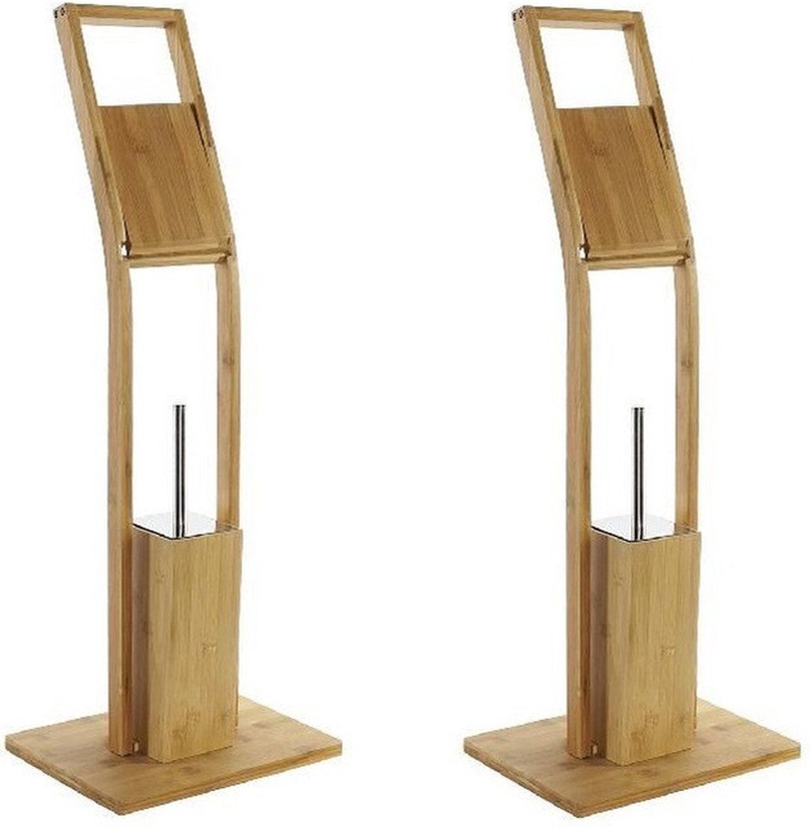 Toiletborstel met toiletrolhouder bamboe 82 cm - 2 stuks - Bruin