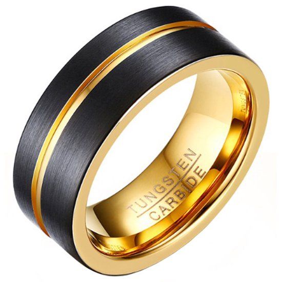 Mendes Jewelry Heren ring Wolfraam Verguld Zwart Goudkleurig 8mm-20mm