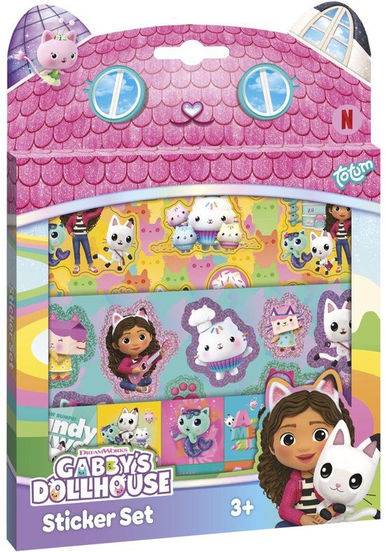 Totum Gabby's Poppenhuis stickerset 3 vellen stickers met speeldecor
