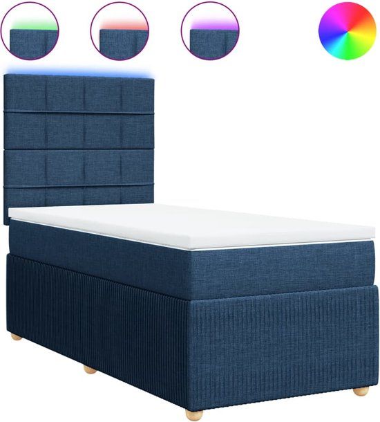 vidaXL Boxspring met matras stof blauw 90x200 cm