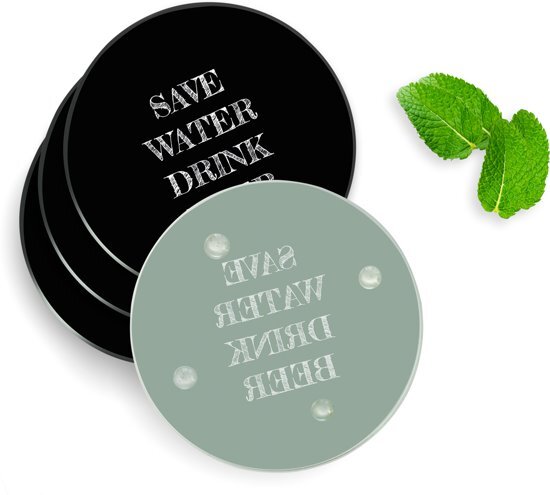 qMust 4 Luxe Glazen Onderzetters - Design Save Water - Rond Save Water