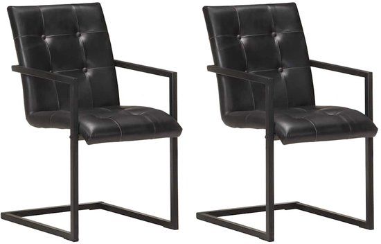 vidaXL Eetkamerstoelen 2 stuks zwart echt leer